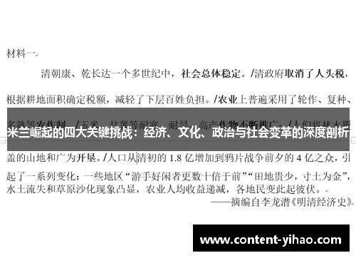米兰崛起的四大关键挑战：经济、文化、政治与社会变革的深度剖析