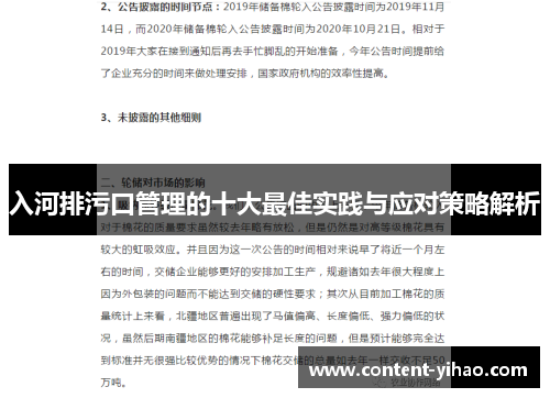 入河排污口管理的十大最佳实践与应对策略解析
